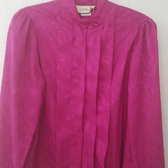 vintage pink Elissa blouse sz 12 shoulder pads cuffs - Picture 7 of 8